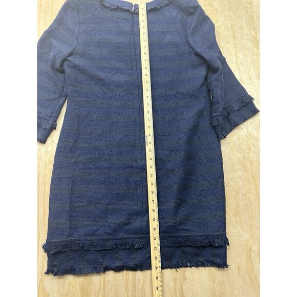 Trina Turk Navy Blue Tweed Dress Fringe Shift Career Sz 12 Textured Knit Party - Picture 5 of 6